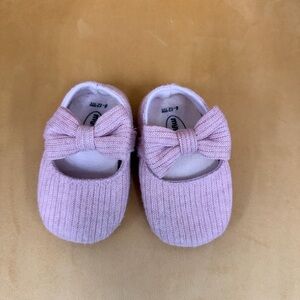 Baby Knit Mary Jane Shoes with Bow - Pink